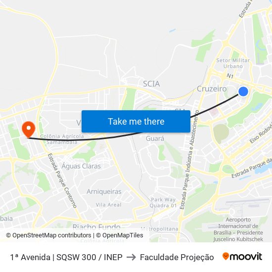 1ª Avenida | SQSW 300 / INEP to Faculdade Projeção map