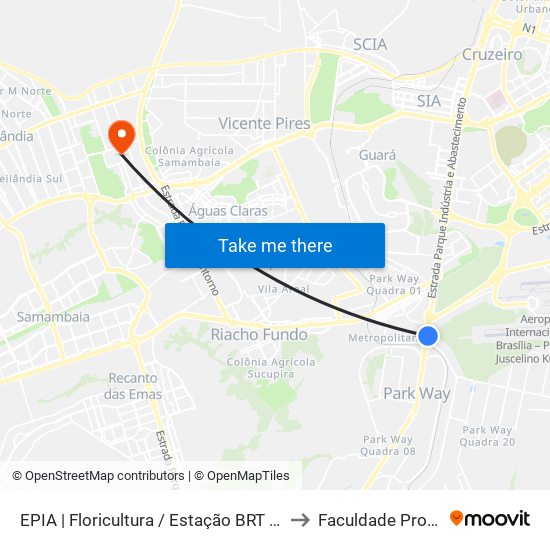 EPIA | Floricultura / Estação BRT Park Way to Faculdade Projeção map