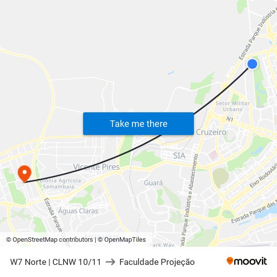 W7 Norte | CLNW 10/11 to Faculdade Projeção map
