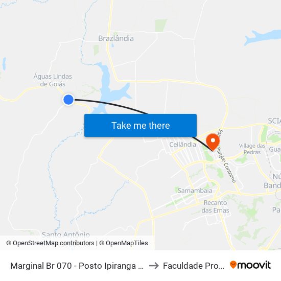 Marginal Br 070 - Posto Ipiranga E Viaduto to Faculdade Projeção map