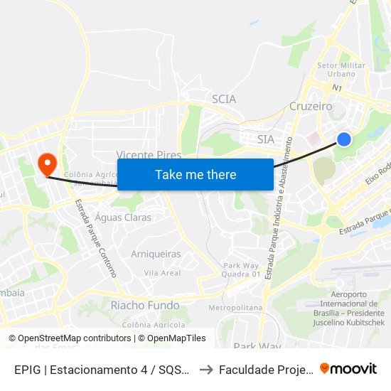 EPIG | Estacionamento 4 / SQSW 102 to Faculdade Projeção map