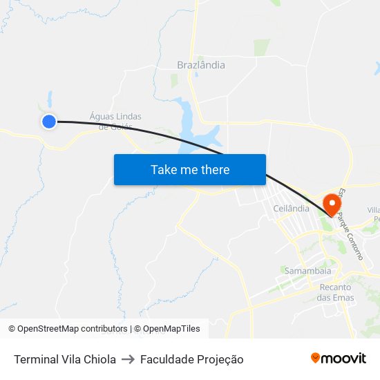 Terminal Vila Chiola to Faculdade Projeção map