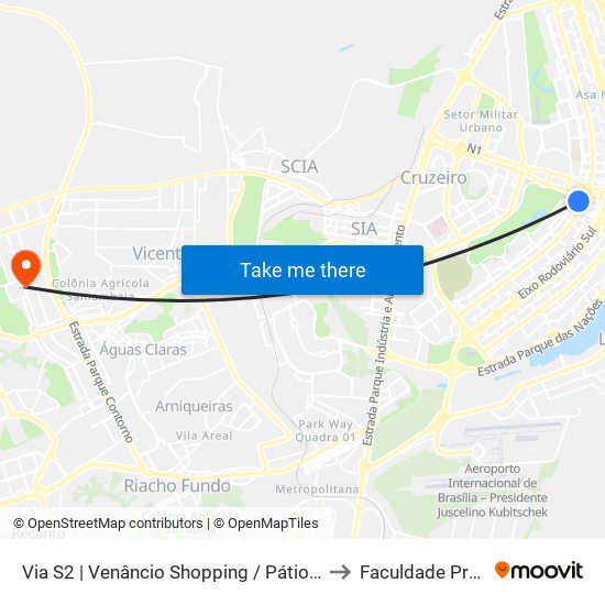 Via S2 | Venâncio Shopping / Pátio Brasil / SHS to Faculdade Projeção map