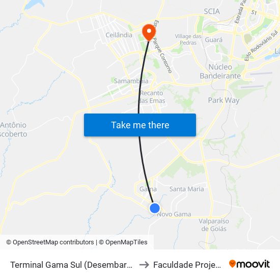 Terminal Gama Sul (Desembarque) to Faculdade Projeção map