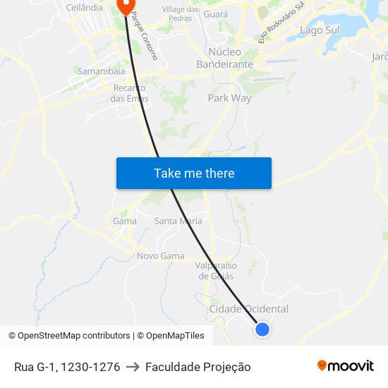 Rua G-1, 1230-1276 to Faculdade Projeção map