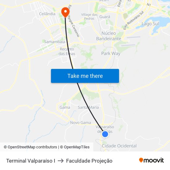 Terminal Valparaíso I to Faculdade Projeção map
