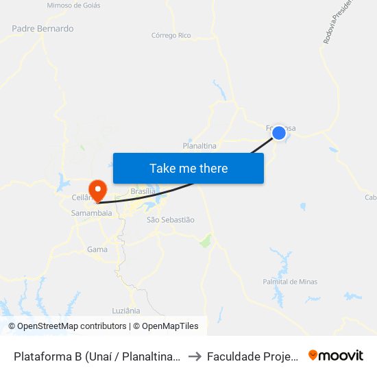 Plataforma B (Unaí / Planaltina Go) to Faculdade Projeção map