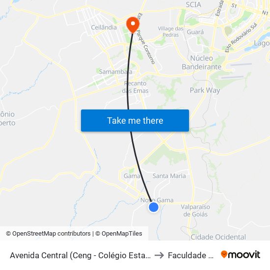 Avenida Central (Ceng - Colégio Estadual Do Novo Gama) to Faculdade Projeção map