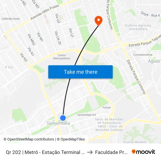 Qr 202 | Metrô - Estação Terminal Samambaia to Faculdade Projeção map