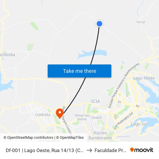 Df-001 | Lago Oeste, Rua 14/13 (Comercial 13) to Faculdade Projeção map