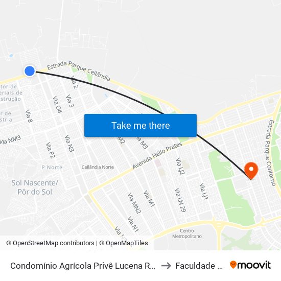 Condomínio Agrícola Privê Lucena Roriz Rua 1 Mod 1, 151 to Faculdade Projeção map