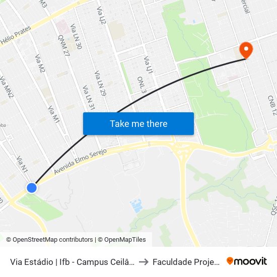 Via Estádio | Ifb - Campus Ceilândia to Faculdade Projeção map