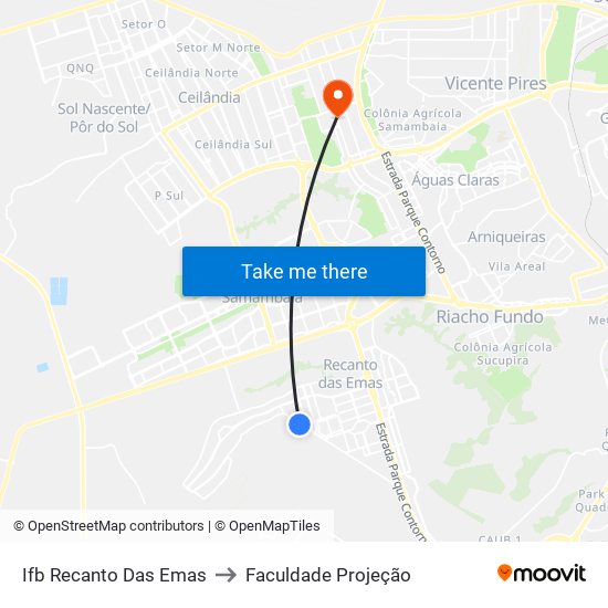 Ifb Recanto Das Emas to Faculdade Projeção map