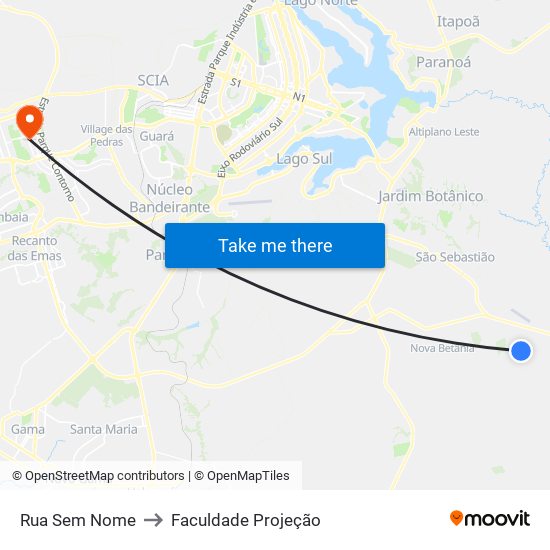 Rua Sem Nome to Faculdade Projeção map