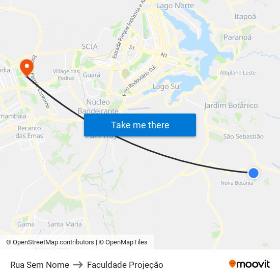 Rua Sem Nome to Faculdade Projeção map