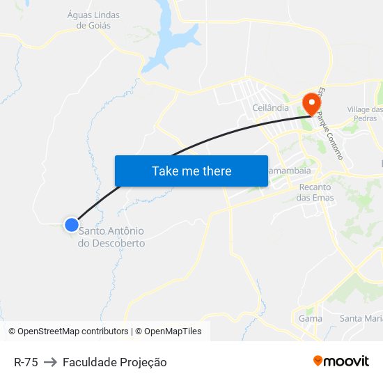 R-75 to Faculdade Projeção map