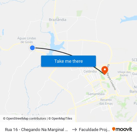 Rua 16 - Chegando Na Marginal Da Br 070 to Faculdade Projeção map