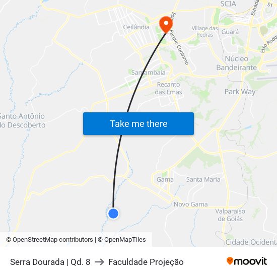 Serra Dourada | Qd. 8 to Faculdade Projeção map