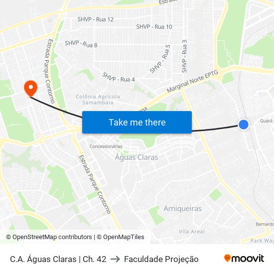 C.A. Águas Claras | Ch. 42 to Faculdade Projeção map