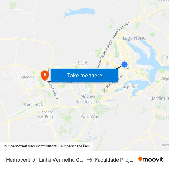 Hemocentro | Linha Vermelha Gratuita to Faculdade Projeção map