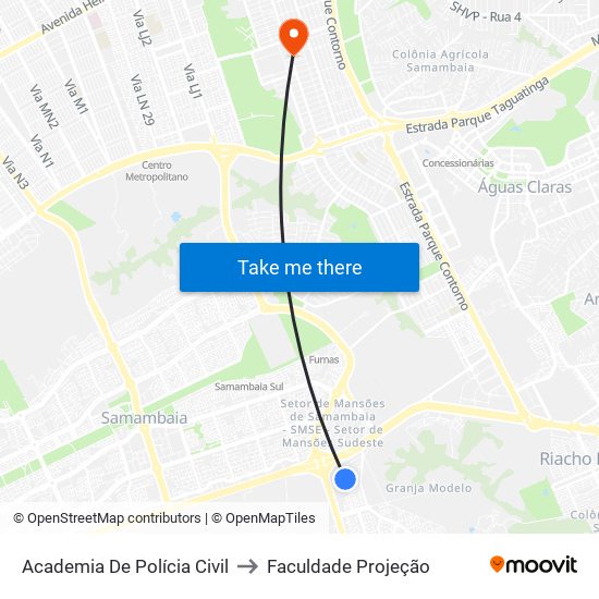 Academia De Polícia Civil to Faculdade Projeção map