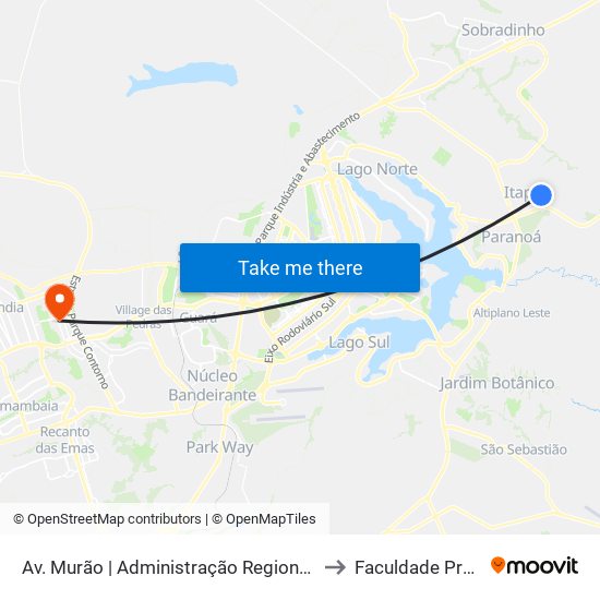 Av. Murão | Administração Regional Do Itapoã to Faculdade Projeção map