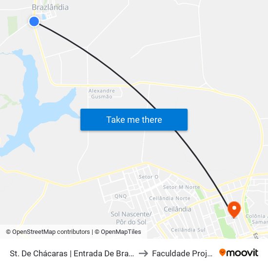 St. De Chácaras | Entrada De Brazlândia to Faculdade Projeção map