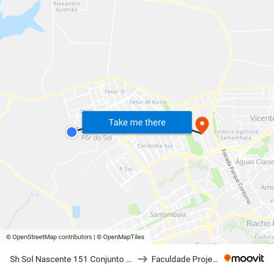 Sh Sol Nascente 151 Conjunto B, 71 to Faculdade Projeção map