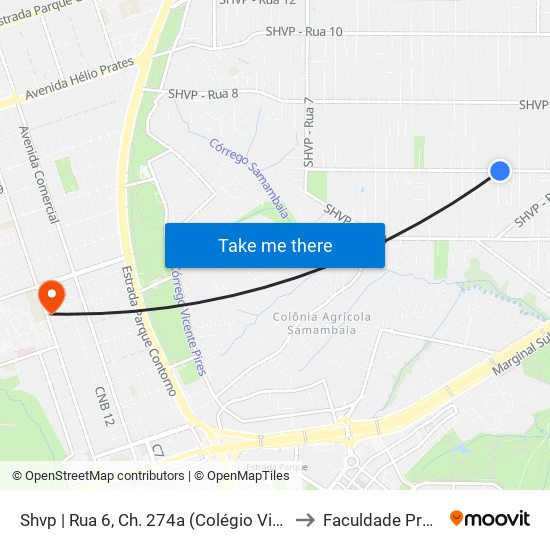 Shvp | Rua 6, Ch. 274a (Colégio Vitória Régia) to Faculdade Projeção map