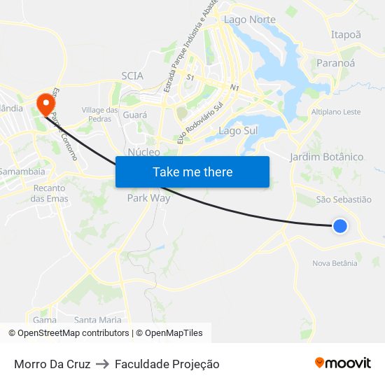 Morro Da Cruz to Faculdade Projeção map