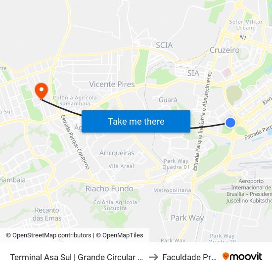 Terminal Asa Sul | Grande Circular / Rod.P.Piloto to Faculdade Projeção map