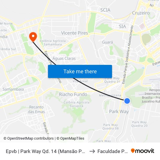 Epvb | Park Way Qd. 14 (Mansão Paraíso) «Oposto» to Faculdade Projeção map