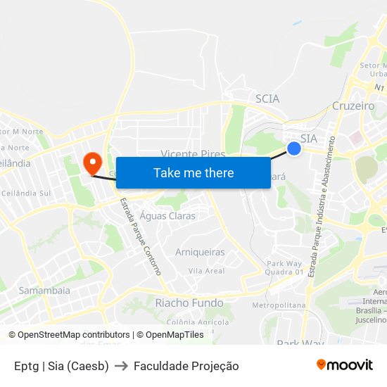 Eptg | Sia (Caesb) to Faculdade Projeção map