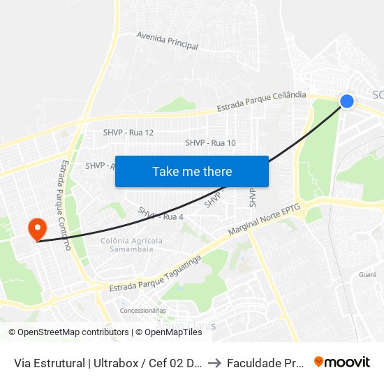 Via Estrutural | Ultrabox / Cef 02 Da Estrutural to Faculdade Projeção map