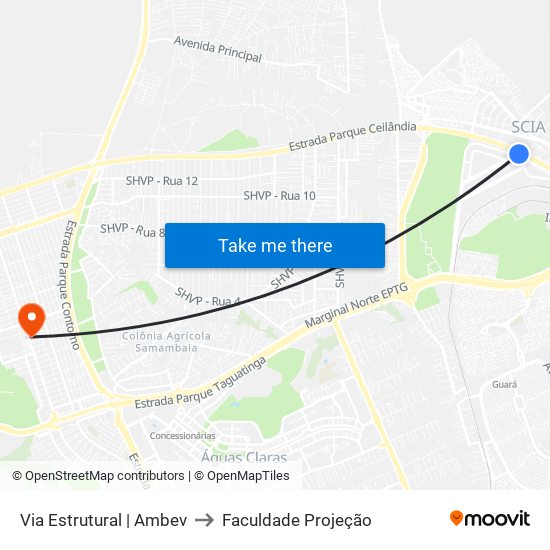 Via Estrutural | Ambev to Faculdade Projeção map