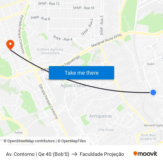 Av. Contorno | Qe 40 (Bob'S) to Faculdade Projeção map