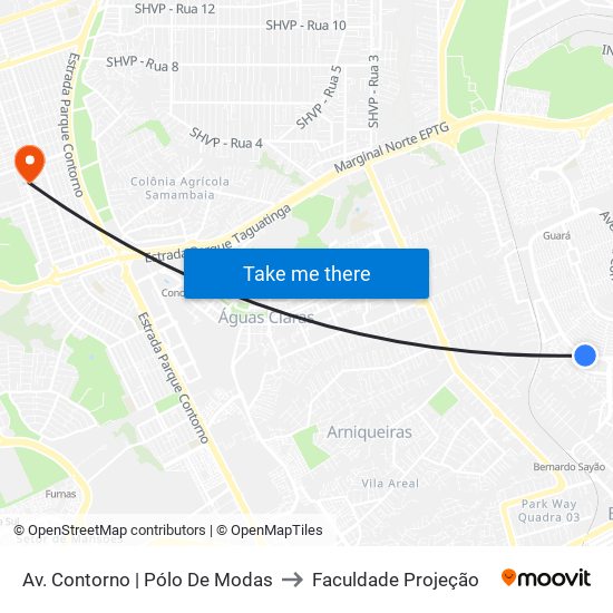 Av. Contorno | Pólo De Modas to Faculdade Projeção map