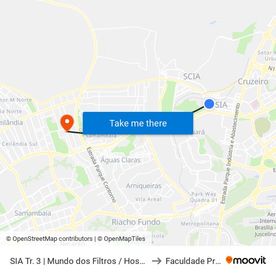 SIA Tr. 3 | Mundo dos Filtros / Hospfar / SEBRAE to Faculdade Projeção map