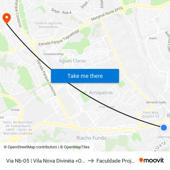 Via Nb-05 | Vila Nova Divinéia «Oposto» to Faculdade Projeção map