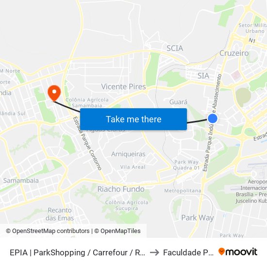 EPIA | ParkShopping / Carrefour / Rod. Interestadual to Faculdade Projeção map