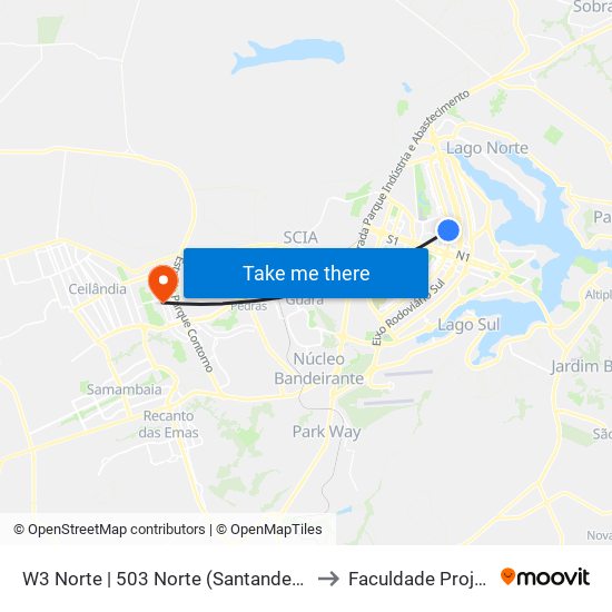 W3 Norte | 503 Norte (Santander / BRB) to Faculdade Projeção map