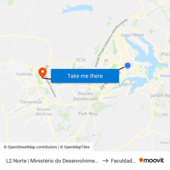L2 Norte | Ministério do Desenvolvimento, Indústria, Comércio e Serviços to Faculdade Projeção map