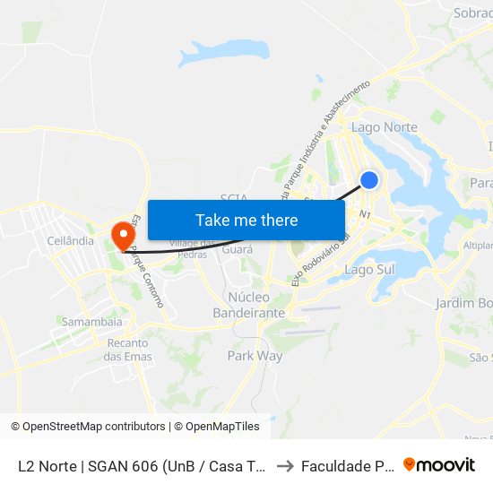 L2 Norte | SGAN 606 (UnB / Casa Thomas Jefferson) to Faculdade Projeção map