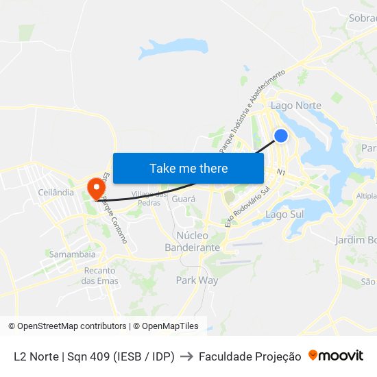 L2 Norte | Sqn 409 (IESB / IDP) to Faculdade Projeção map