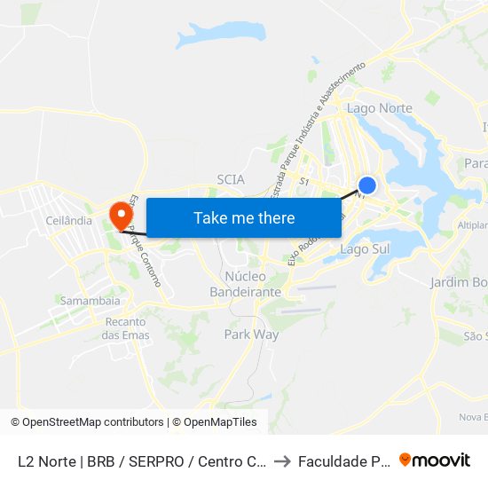 L2 Norte | BRB / SERPRO / Centro Cultural de Brasília to Faculdade Projeção map