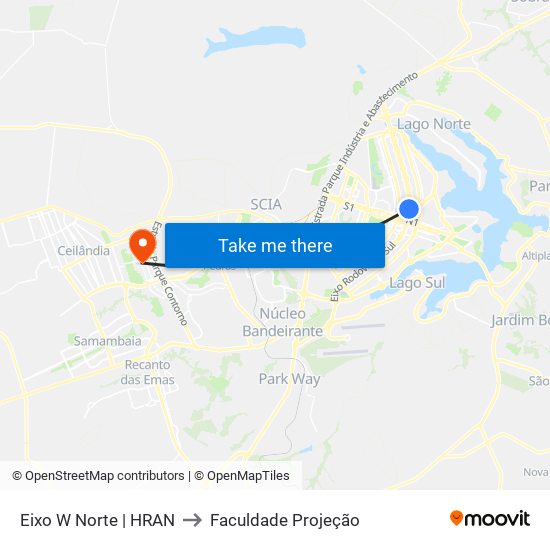 Eixo W Norte | HRAN to Faculdade Projeção map