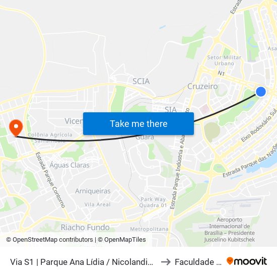 Via S1 | Parque Ana Lídia / Nicolandia / Eixo Ibero-Americano to Faculdade Projeção map
