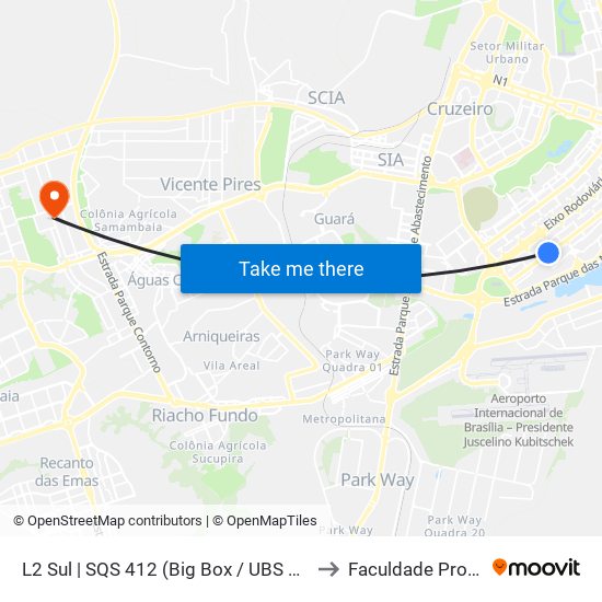 L2 Sul | SQS 412 (Big Box / UBS 1 / CEE 2) to Faculdade Projeção map