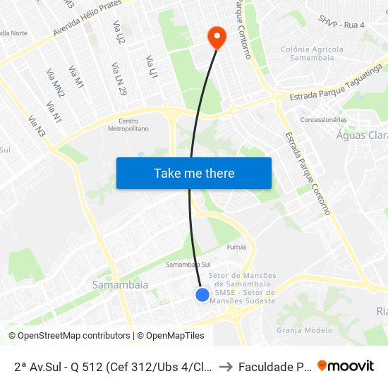 2ª Av.Sul - Q 512 (Cef 312/Ubs 4/Clínica Da Família 3) to Faculdade Projeção map
