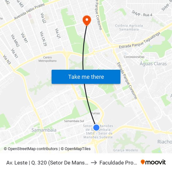 Av. Leste | Q. 320 (Setor De Mansões Q. 3) to Faculdade Projeção map